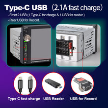 Cargar imagen en el visor de la galería, Estéreo para auto Alondy de un solo DIN con pantalla táctil de 6.9", compatible con Apple CarPlay/Android Auto, radio AM/FM Bluetooth, cámara de respaldo USB tipo C.