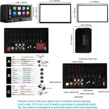Cargar imagen en el visor de la galería, Estéreo para auto Alondy de doble DIN con pantalla táctil de 6.8", compatible con Apple CarPlay/Android Auto (inalámbrico), radio AM/FM Bluetooth, 2 cámaras de respaldo USB