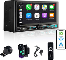 Cargar imagen en el visor de la galería, Estéreo para auto Alondy de doble DIN con pantalla táctil de 6.8", compatible con Apple CarPlay/Android Auto (inalámbrico), radio AM/FM Bluetooth, 2 cámaras de respaldo USB