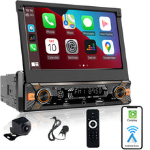 Load image into Gallery viewer, Alondy Single Din Car Radio with Touchscreen (7" Motorized Flip Out) Compatible with [Wireless] Apple CarPlay &amp; Android Auto Car Stereo Bluetooth Type-C USB Backup Camera AUX
