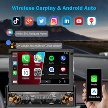 Load image into Gallery viewer, Alondy Single Din Car Radio with Touchscreen (7" Motorized Flip Out) Compatible with [Wireless] Apple CarPlay &amp; Android Auto Car Stereo Bluetooth Type-C USB Backup Camera AUX
