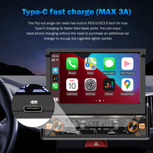 Load image into Gallery viewer, Alondy Single Din Car Radio with Touchscreen (7" Motorized Flip Out) Compatible with [Wireless] Apple CarPlay &amp; Android Auto Car Stereo Bluetooth Type-C USB Backup Camera AUX
