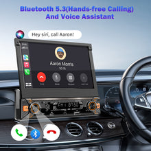 Load image into Gallery viewer, Alondy Single Din Car Radio with Touchscreen (7" Motorized Flip Out) Compatible with [Wireless] Apple CarPlay &amp; Android Auto Car Stereo Bluetooth Type-C USB Backup Camera AUX
