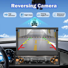 Load image into Gallery viewer, Alondy Single Din Car Radio with Touchscreen (7" Motorized Flip Out) Compatible with [Wireless] Apple CarPlay &amp; Android Auto Car Stereo Bluetooth Type-C USB Backup Camera AUX
