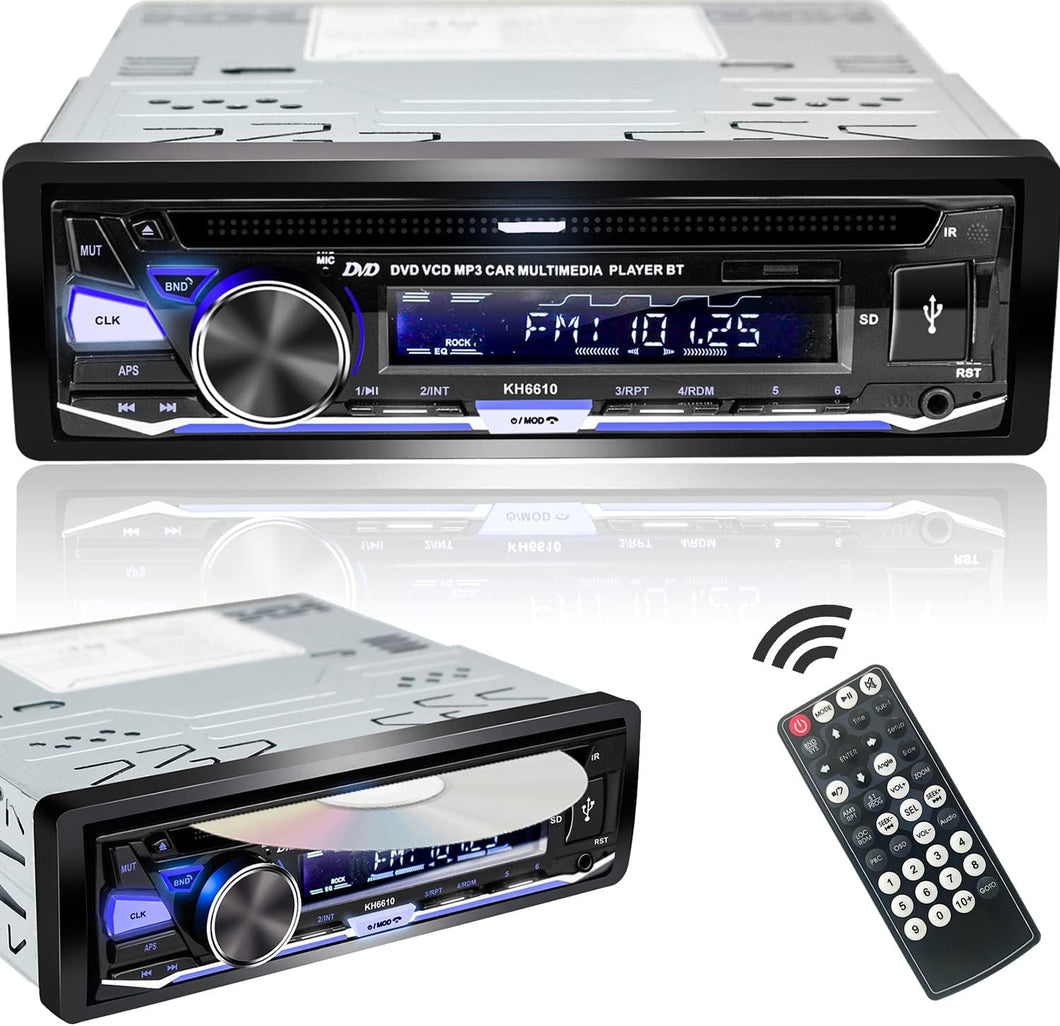 Alondy Single-Din-Autoradio mit CD/DVD-Player | Bluetooth | FM/AM/RDS-Radio | USB-SD-AUX-Audioempfänger